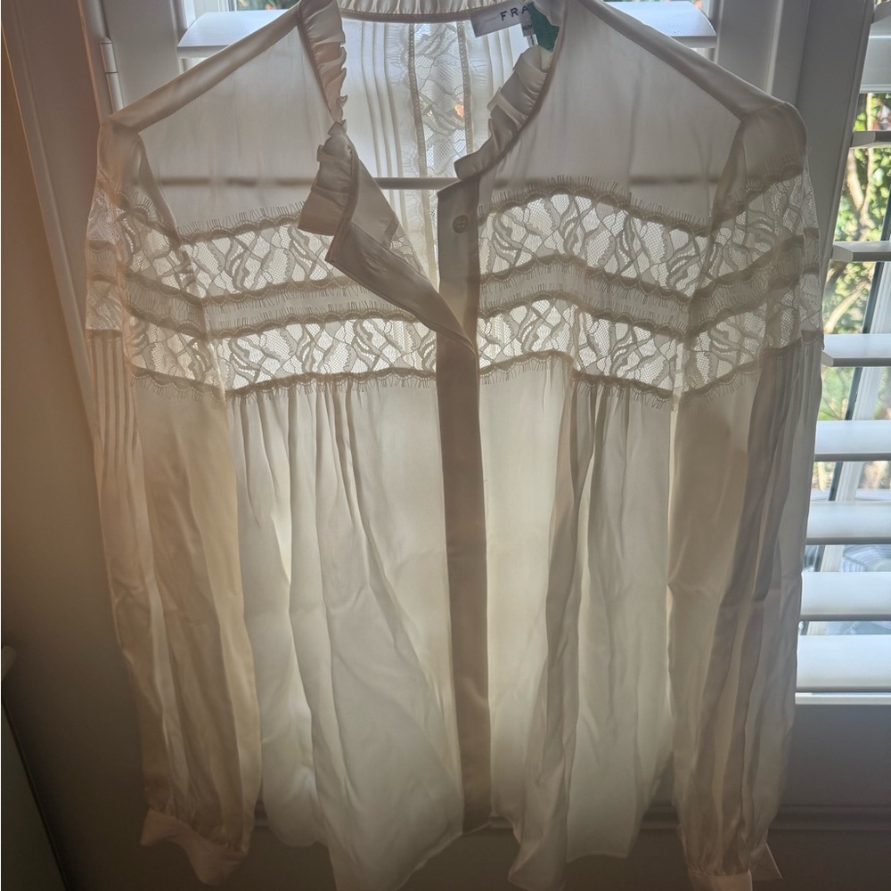 Silk Lace Frame Blouse - White